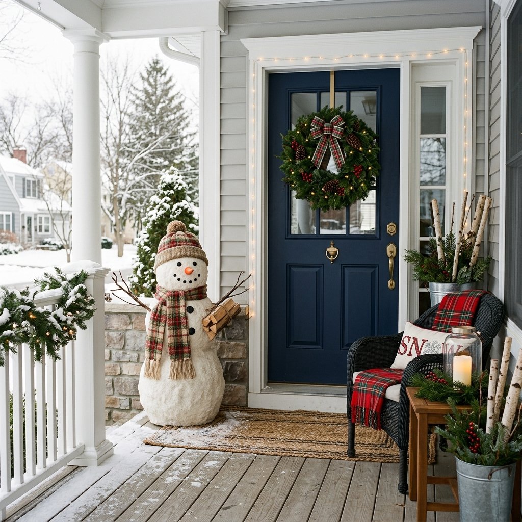 30 Modern Front Porch Christmas Decor Ideas: to Elevate Your Holiday Home 28 Snowman Porch Decor Ideas