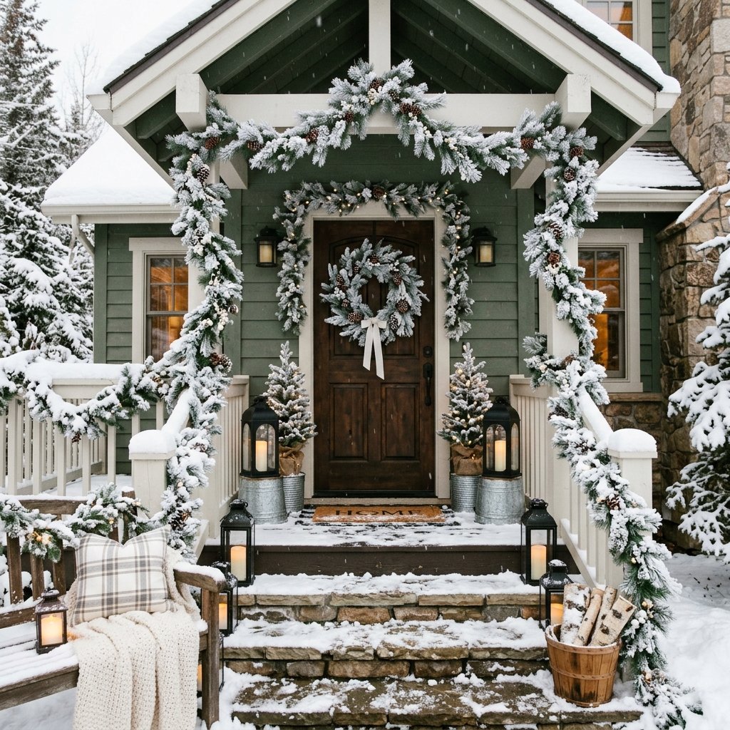 30 Modern Front Porch Christmas Decor Ideas: to Elevate Your Holiday Home 12 Snowy Pine Porch Ideas