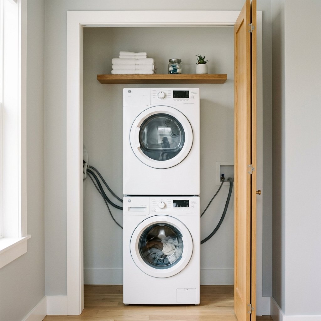 30 Tiny Laundry Room Ideas: That Prove Small Spaces Can Shine 2 Stackable Washer Dryer Tiny Laundry Idea