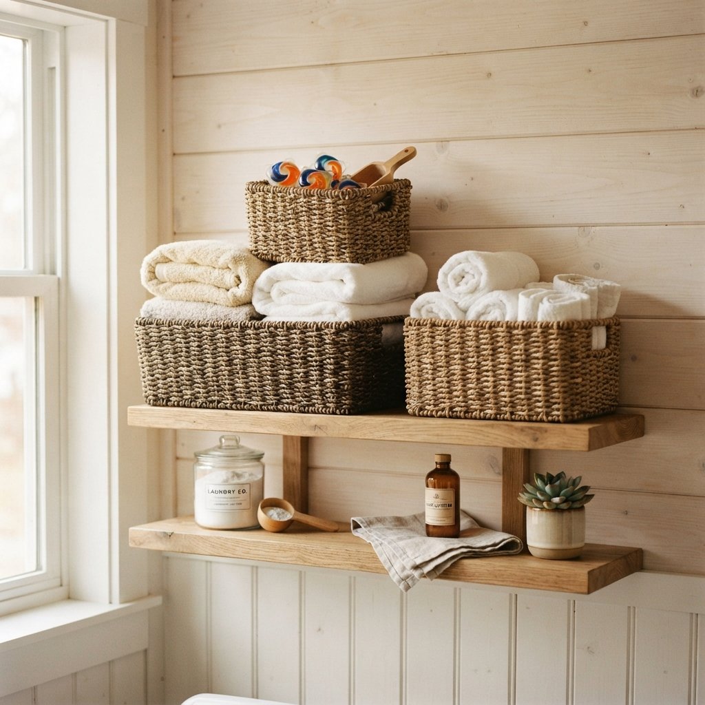 30 Tiny Laundry Room Ideas: That Prove Small Spaces Can Shine 24 Woven Basket Storage Tiny Laundry Room Ideas