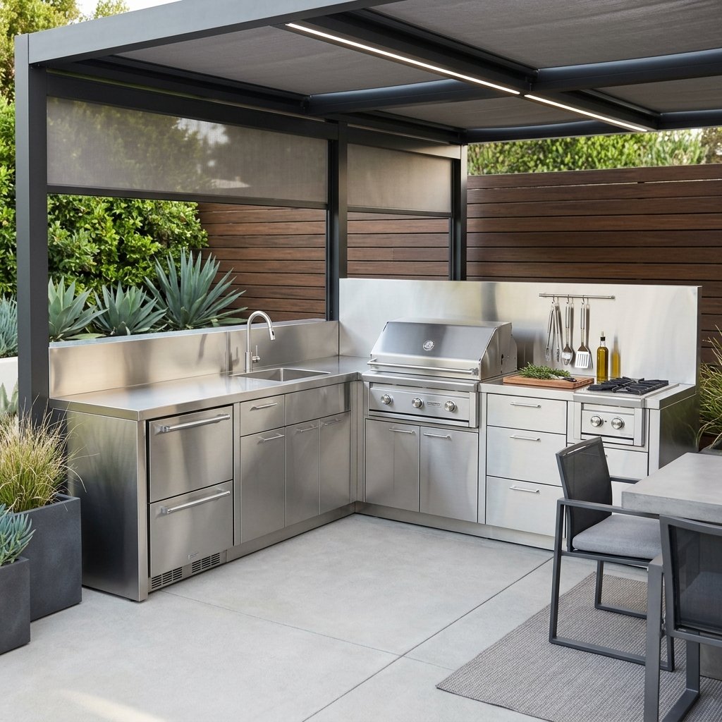 30 Smart Outdoor Kitchen Ideas for Comfortable Outdoor Cooking 23 Stainless Steel Outdoor Kitchen Ideas