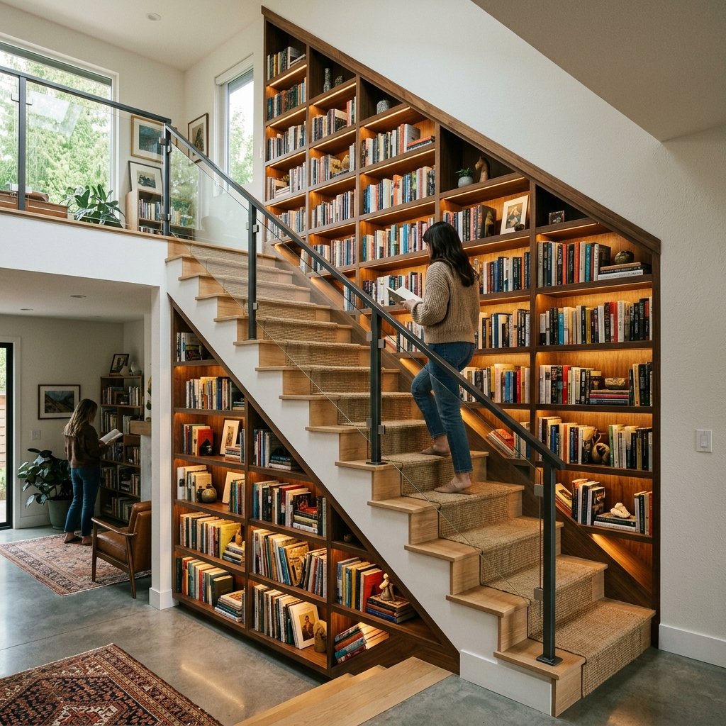 30 Bookshelf Ideas to Transform Any Room 15 Staircase Bookshelf Idea