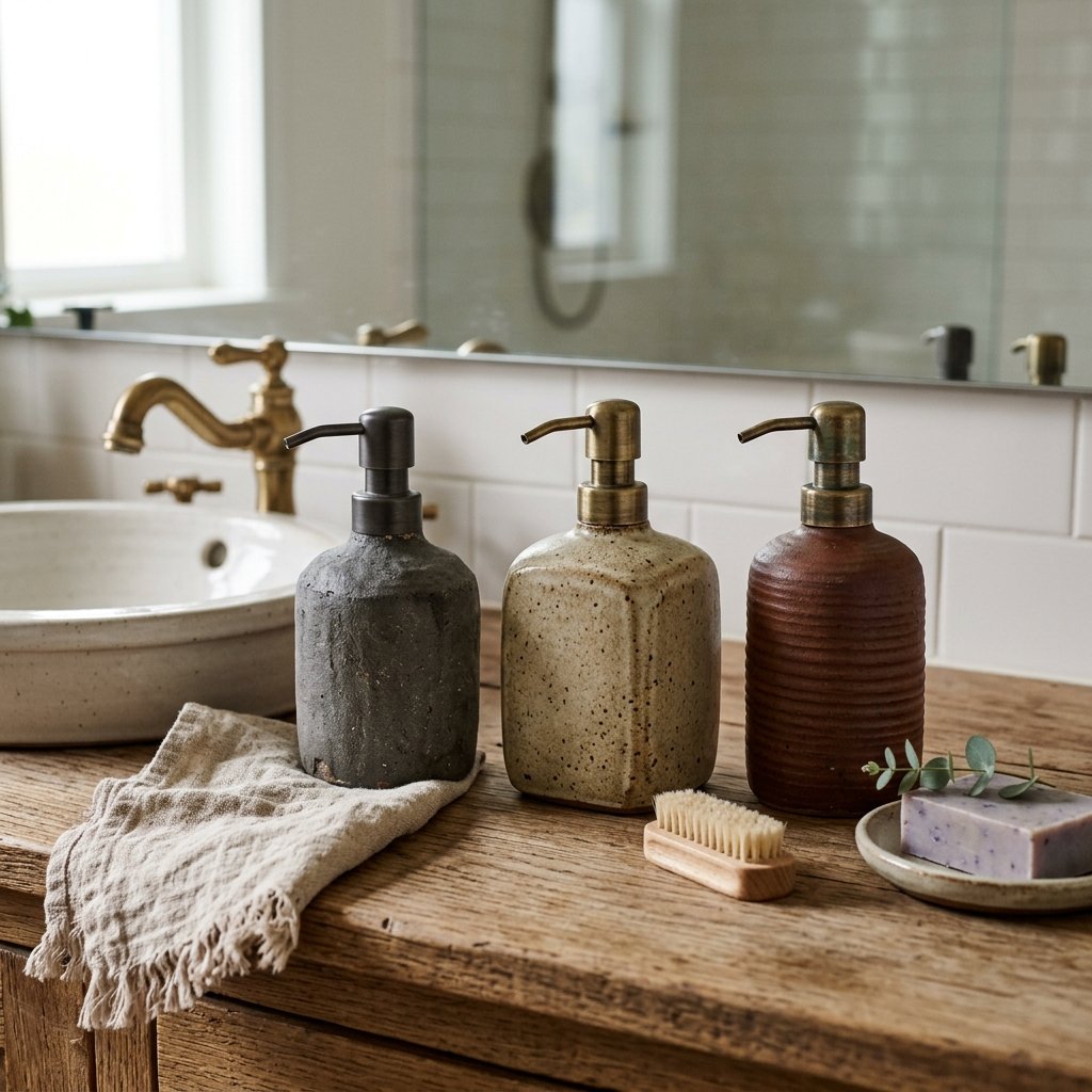 30 Fall Bathroom Aesthetic Ideas to Create a Dreamy Cozy Space 16 Stoneware Soap Dispenser Ideas