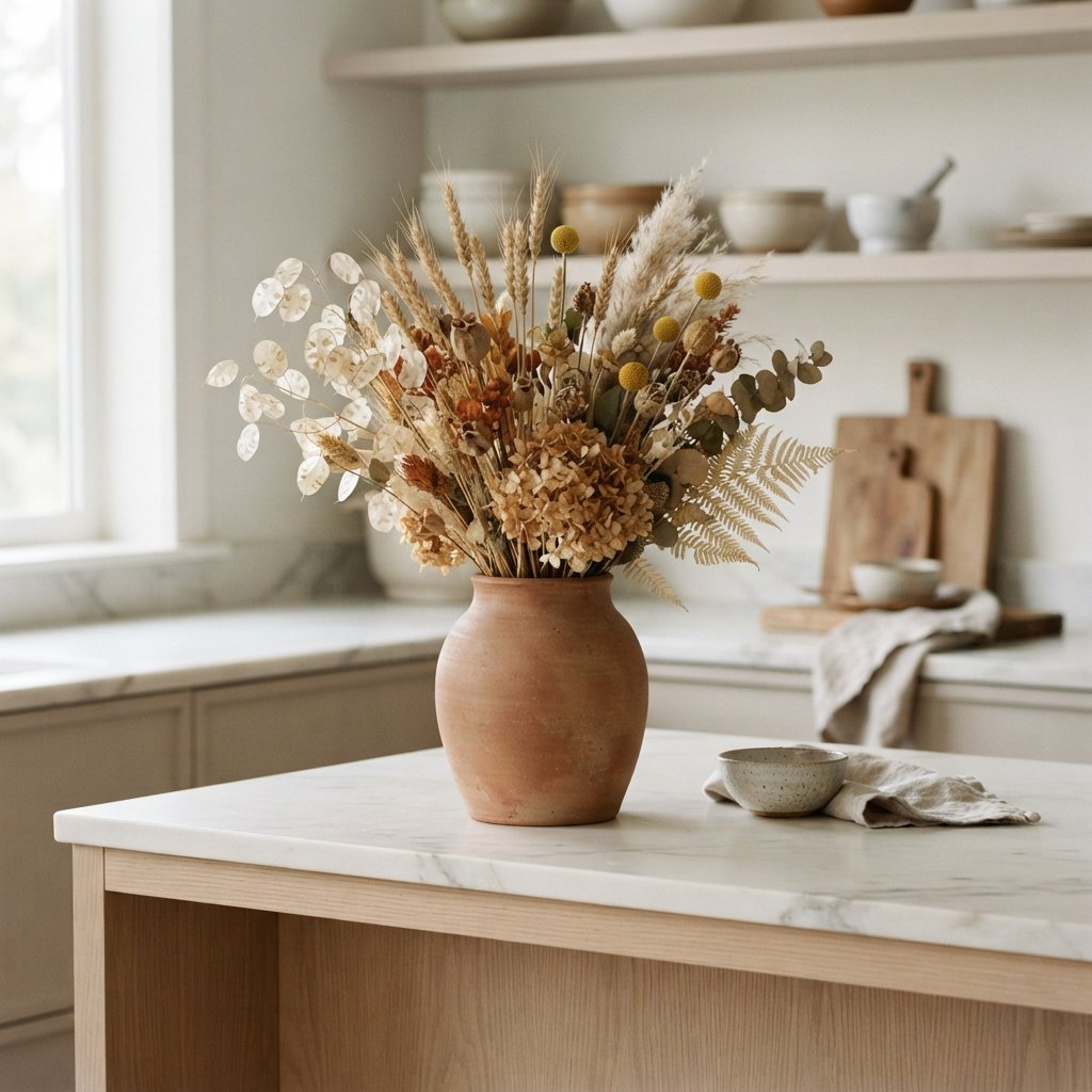30 Fall Kitchen Island Decor Ideas: To Warm Up Your Home This Season 10 Stoneware Vase Fall Kitchen Island Decor