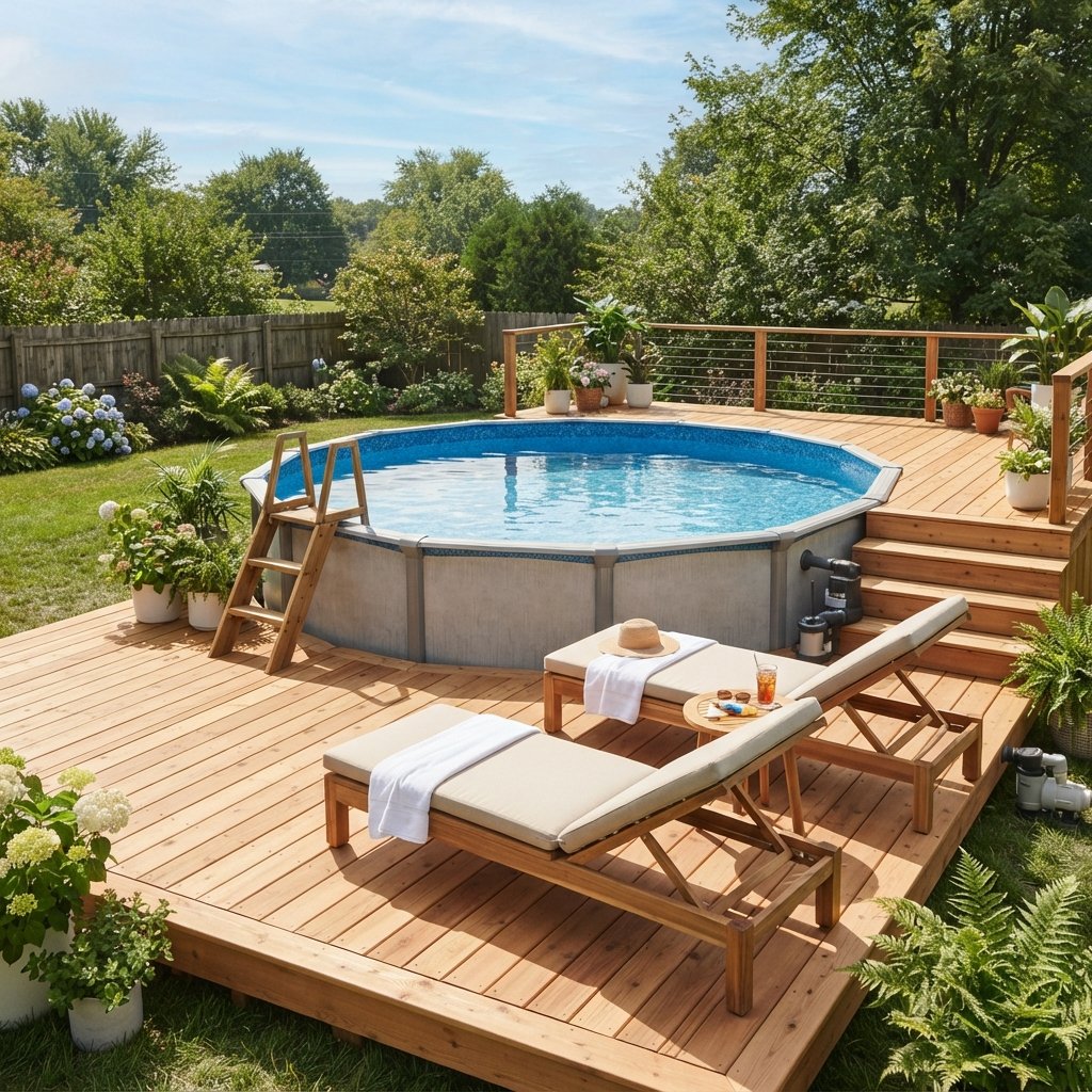 30 Above Ground Pool Deck Ideas to Transform Your Backyard 31 Deck with Sun Deck Area Ideas
