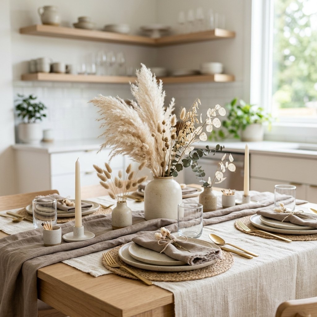 30 Fall Kitchen Table Decor Ideas: You'll Want to Copy 14 Neutral Toned Table Setting Fall Kitchen Table Decor
