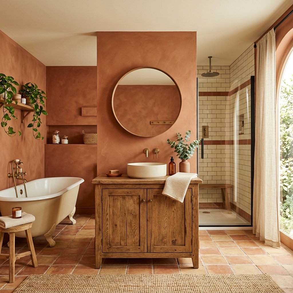 Fall Bathroom Bloxburg Ideas: 30 Cozy Autumn Inspiration Picks 2 Warm Terracotta Bathroom Ideas