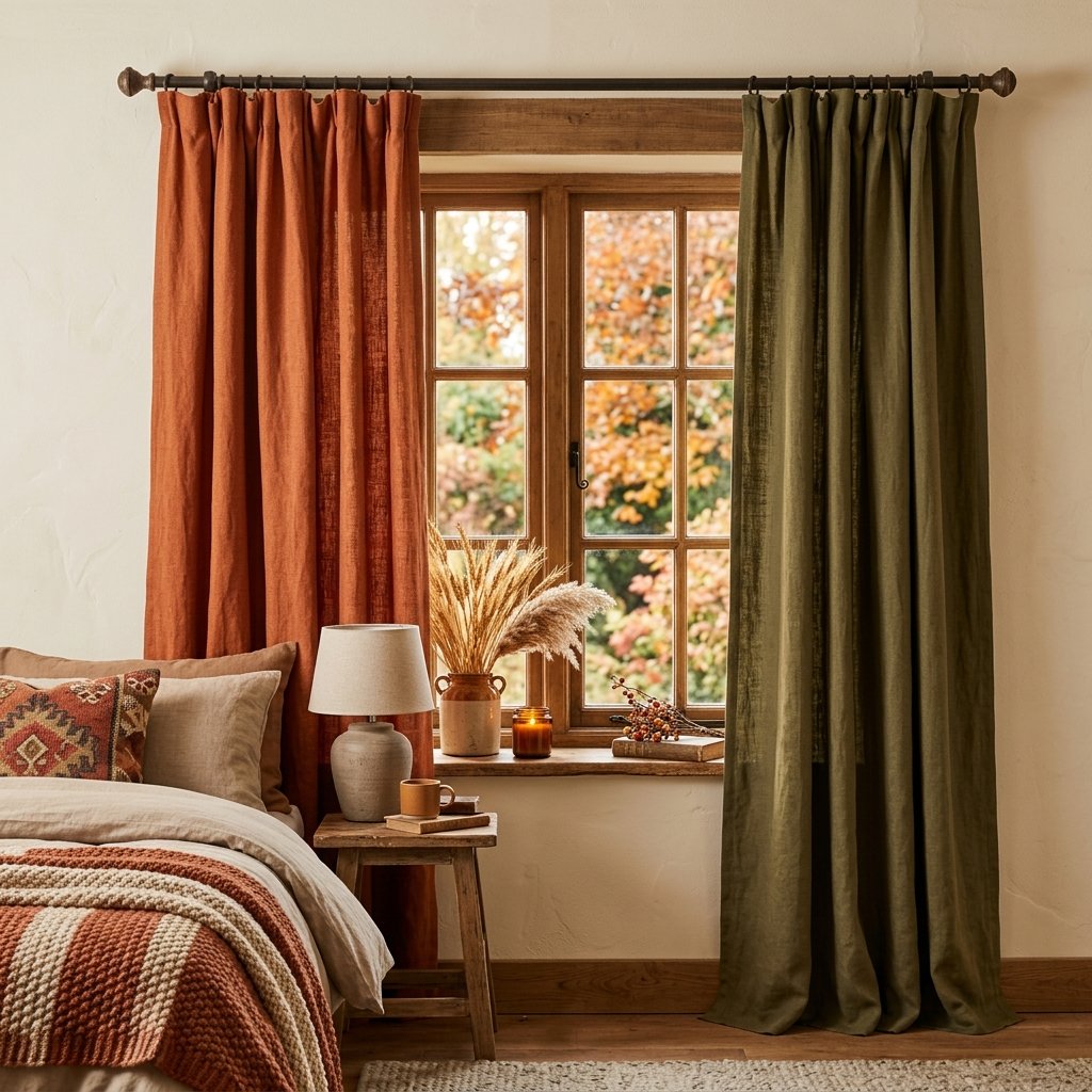 30 Aesthetic Fall Bedroom Ideas for a Cozy Autumn Vibe 19 Earth Tone Curtain Ideas