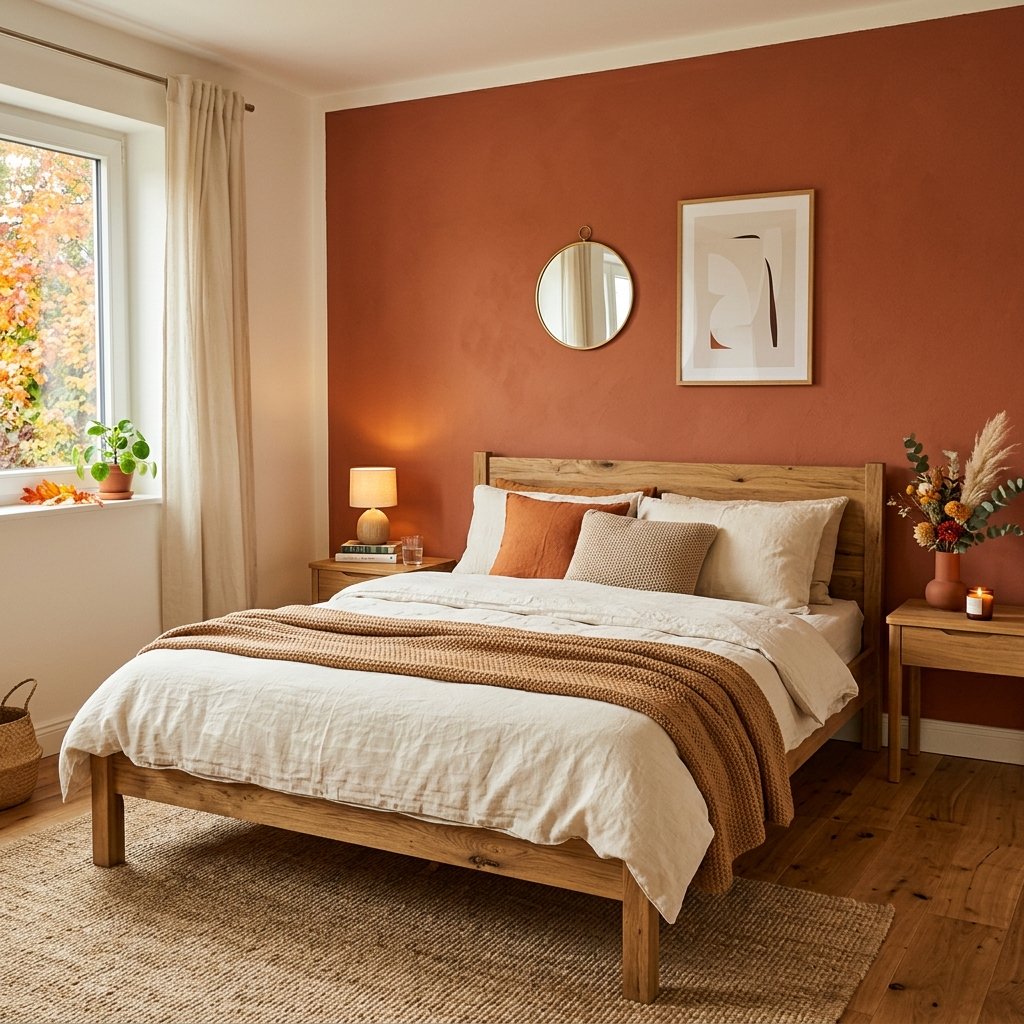 30 Fall Bedroom Ideas That Bring Cozy Autumn Vibes Into Your Space 2 Warm Terracotta Wall Accent Ideas