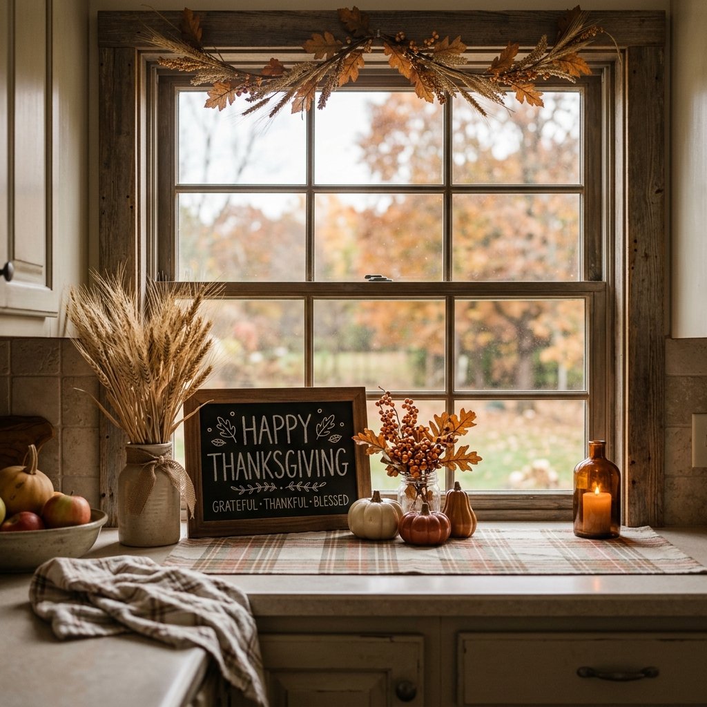 30 Fall Kitchen Window Decor Ideas That Feel Cozy & Bright 24 Thanksgiving Fall Kitchen Window Decor