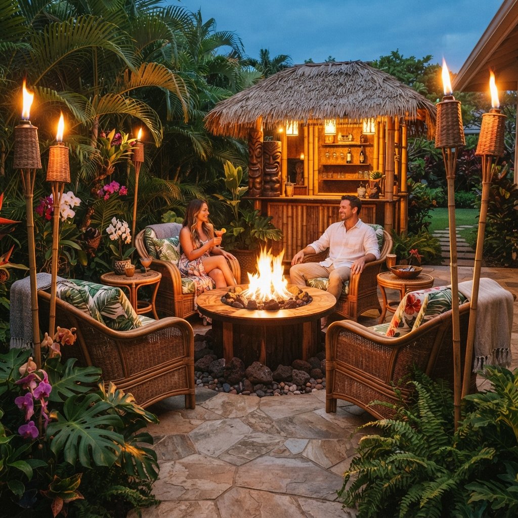30 Backyard Fire Pit Ideas to Transform Your Outdoor Space 21 Tiki Inspired Backyard Fire Pit Ideas