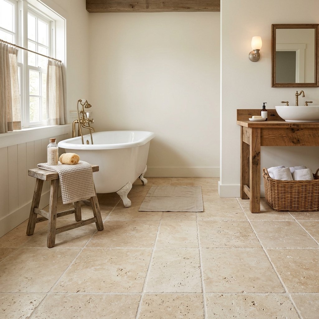 30 Stunning Farmhouse Bathroom Ideas to Create a Cozy Luxury Retreat 21 Stone Flooring Ideas