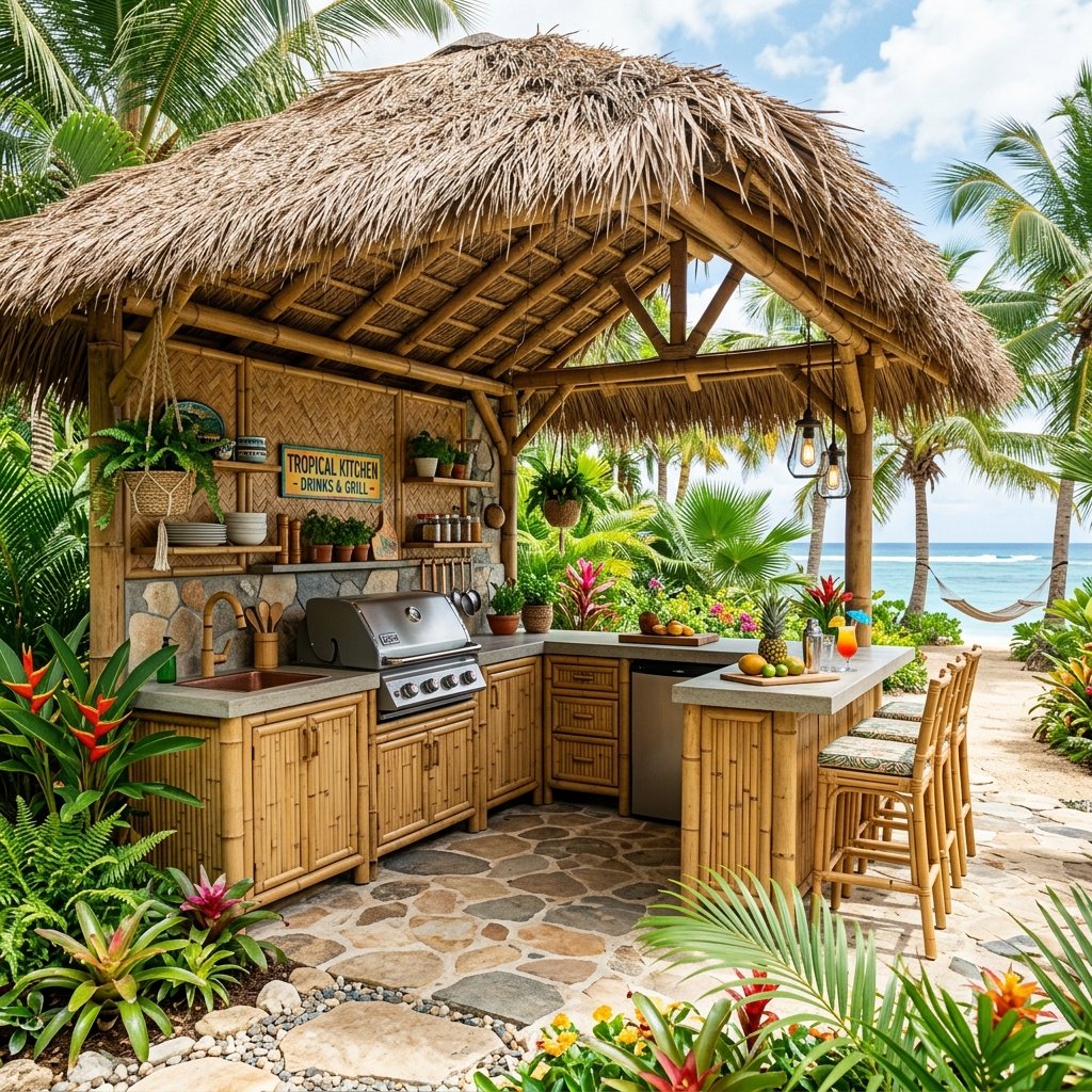 30 Smart Outdoor Kitchen Ideas for Comfortable Outdoor Cooking 18 Tropical Outdoor Kitchen Ideas