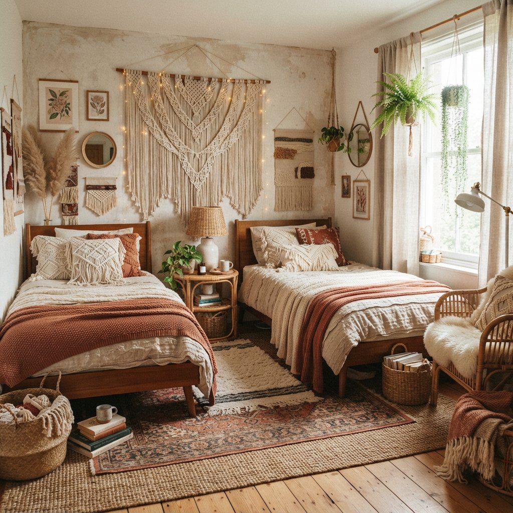 30 Twin Bedroom Ideas That Bring Fresh Style to Any Shared Space 23 Boho Twin Bedroom Ideas