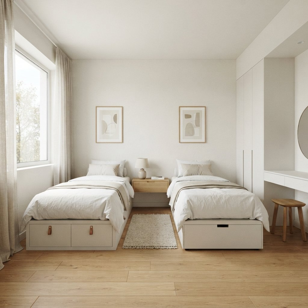 30 Twin Bedroom Ideas That Bring Fresh Style to Any Shared Space 24 Twin Bedroom Minimalist Ideas