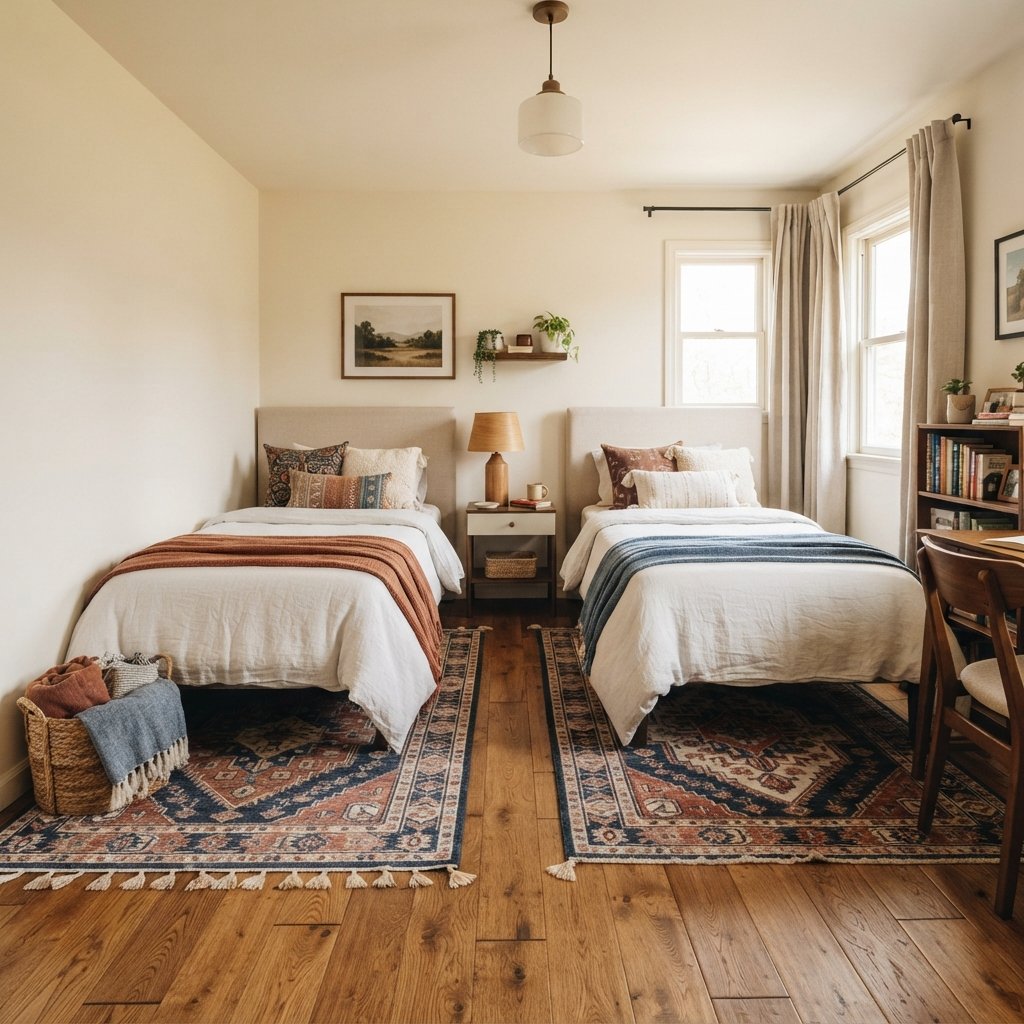 30 Twin Bedroom Ideas That Bring Fresh Style to Any Shared Space 13 Twin Bedroom Rug Ideas
