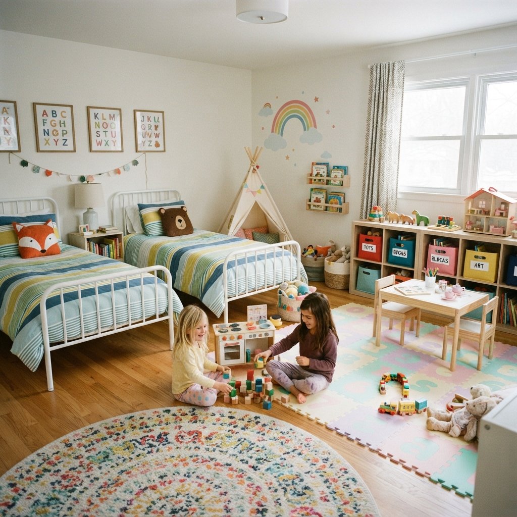 30 Twin Bedroom Ideas That Bring Fresh Style to Any Shared Space 27 Playroom Combo Twin Bedroom Ideas