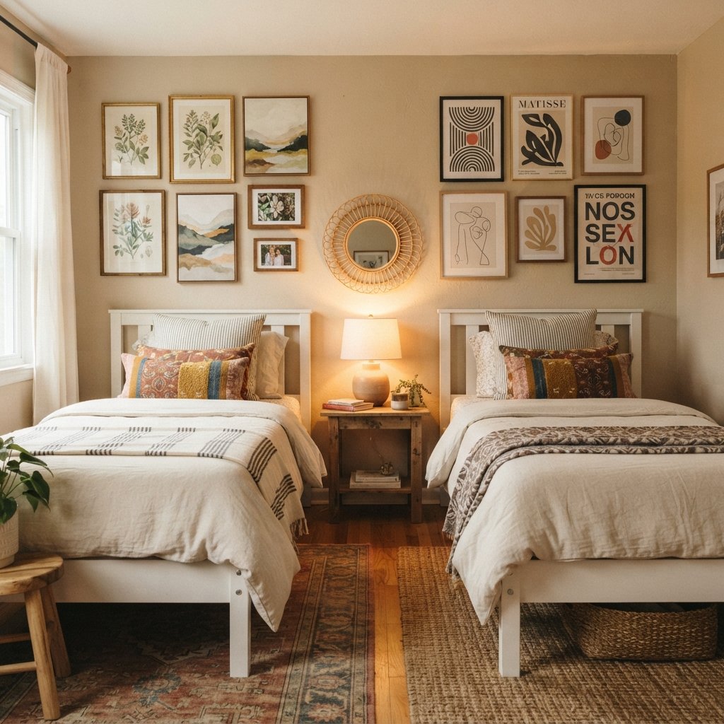 30 Twin Bedroom Ideas That Bring Fresh Style to Any Shared Space 8 Twin Bedroom Wall Decor Ideas