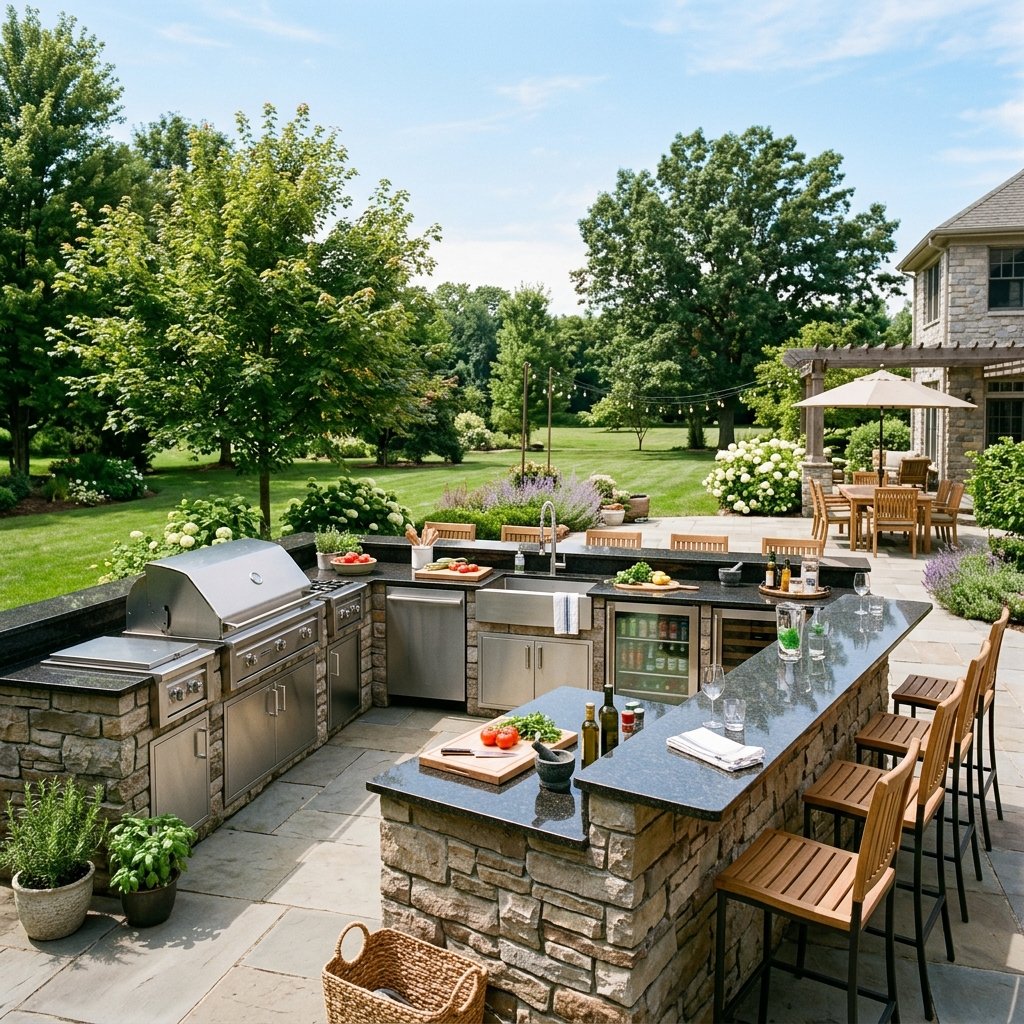 30 Smart Outdoor Kitchen Ideas for Comfortable Outdoor Cooking 13 U Shaped Outdoor Kitchen Ideas
