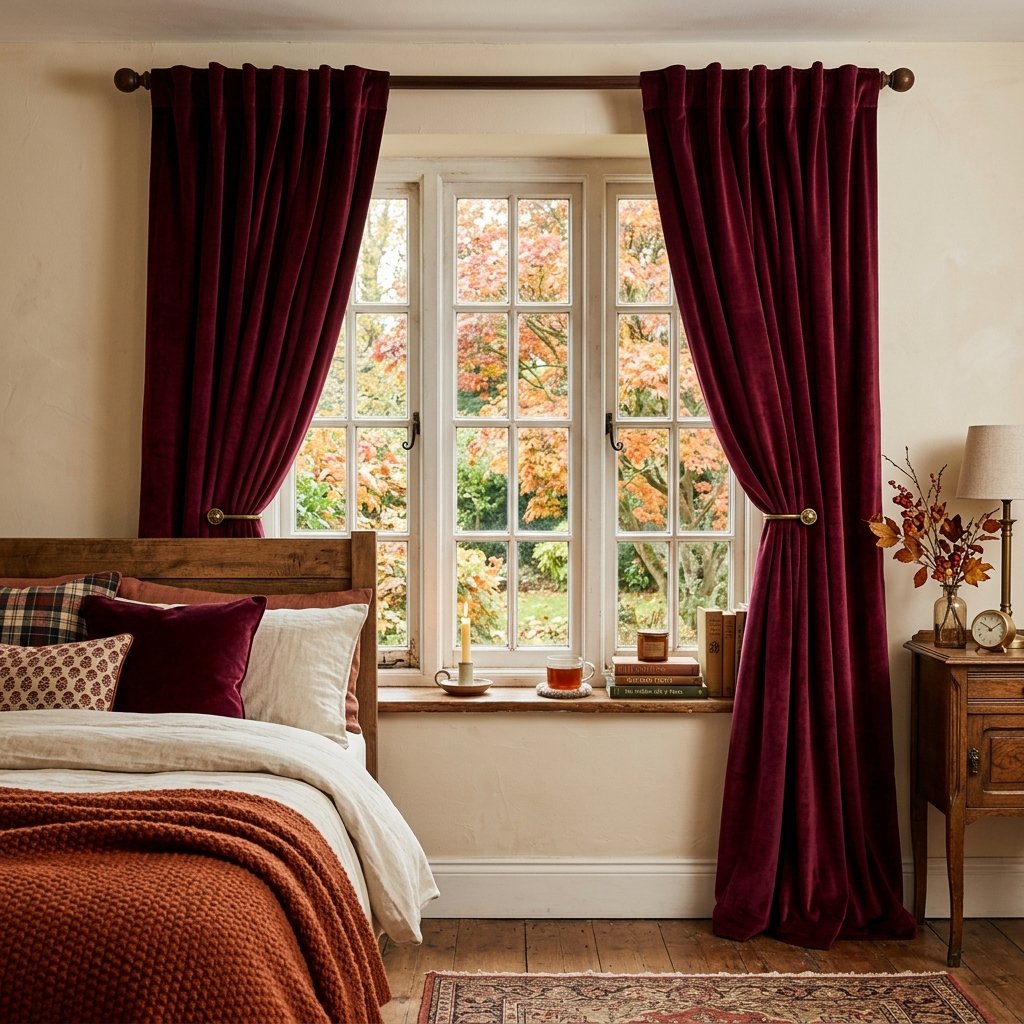 30 Cozy Fall Bedroom Ideas You'll Be Obsessed With This Autumn 14 Cozy Fall Bedroom Velvet Curtain Idea