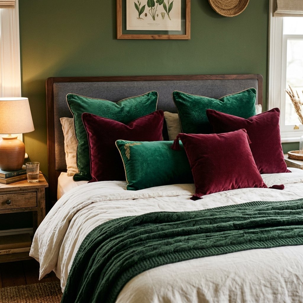 30 Aesthetic Fall Bedroom Ideas for a Cozy Autumn Vibe 18 Velvet Cushion Ideas