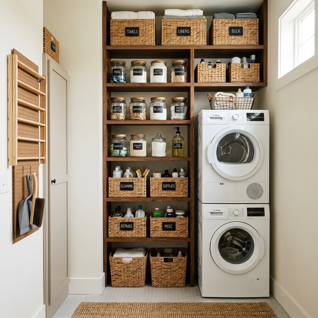 30 Tiny Laundry Room Ideas That Make Small Spaces Look Stylish & Functional 5 Vertical Storage Tiny Laundry Room Ideas
