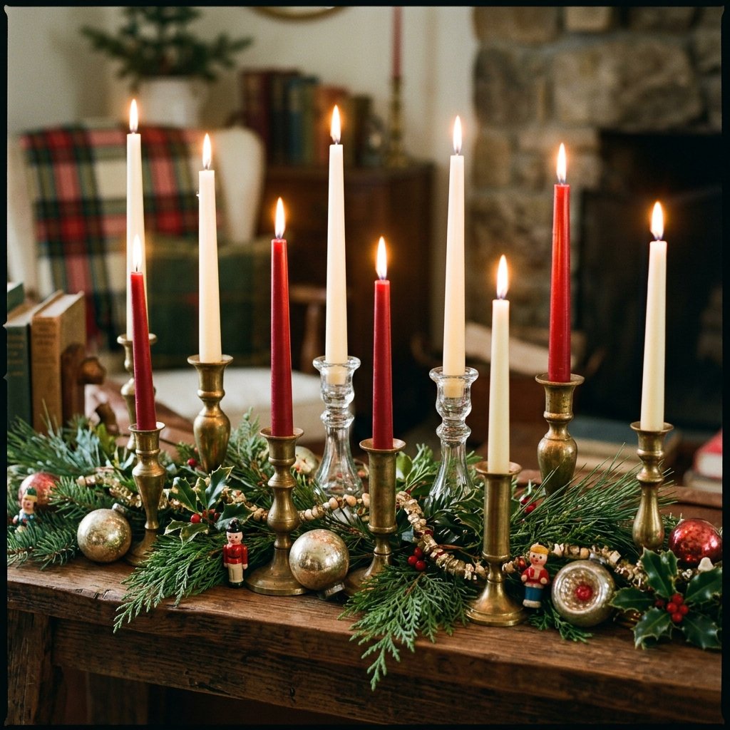 30 Vintage Christmas Decor Ideas That Bring Classic Holiday Charm to Your Home 29 Vintage Christmas Candle Ideas