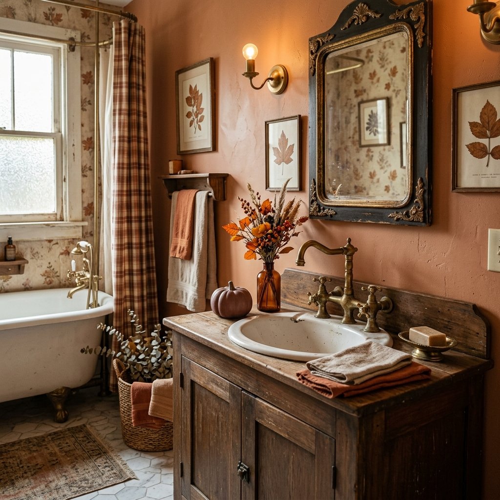 30 Fall Themed Bathroom Ideas: A Complete Guide to Cozy Autumn Style 18 Vintage Fall Themed Bathroom Decor