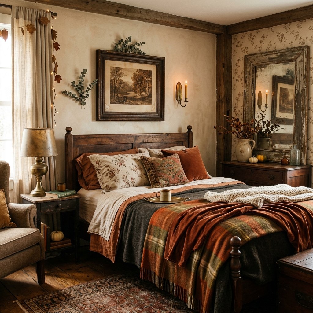 30 Aesthetic Fall Bedroom Ideas for a Cozy Autumn Vibe 23 Vintage Fall Bedroom Decor Ideas