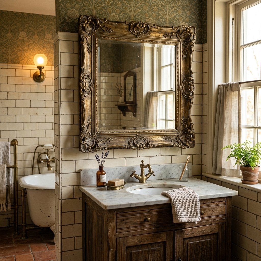 30 Fall Bathroom Aesthetic Ideas to Create a Dreamy Cozy Space 22 Vintage Mirror Frame Ideas