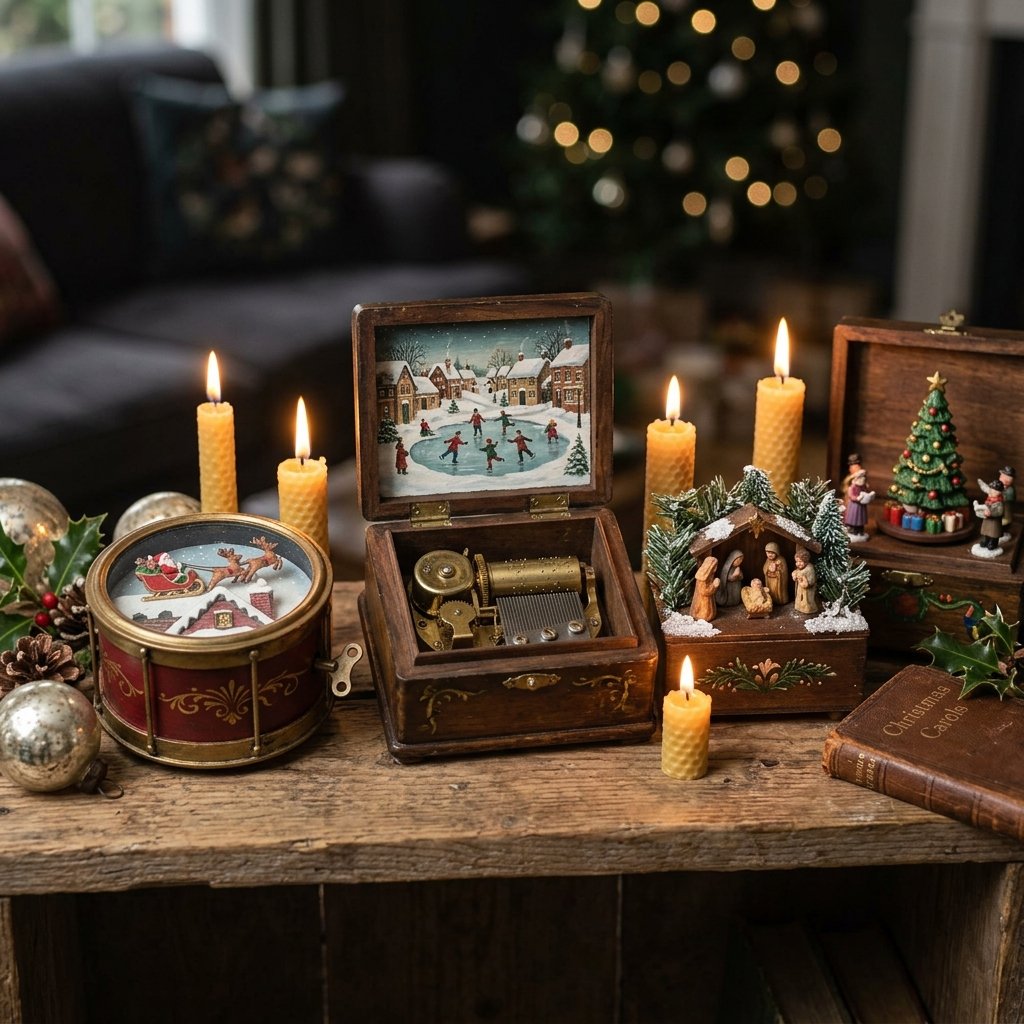 30 Vintage Christmas Decor Ideas That Bring Classic Holiday Charm to Your Home 27 Vintage Christmas Music Box Ideas