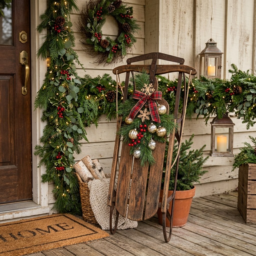 30 Modern Front Porch Christmas Decor Ideas: to Elevate Your Holiday Home 17 Vintage Sled Decor Ideas