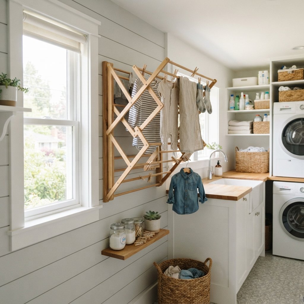 30 Tiny Laundry Room Ideas That Make Small Spaces Look Stylish & Functional 16 Wall Mounted Drying Rack Ideas