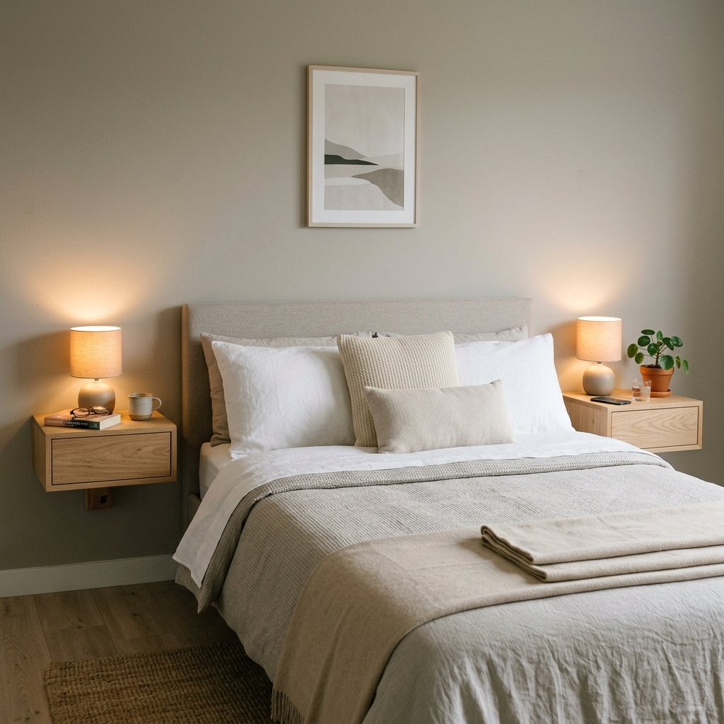 30 Small Bedroom Ideas for Couples That Feel Cozy, Not Cramped 3 Wall Mounted Nightstand Ideas