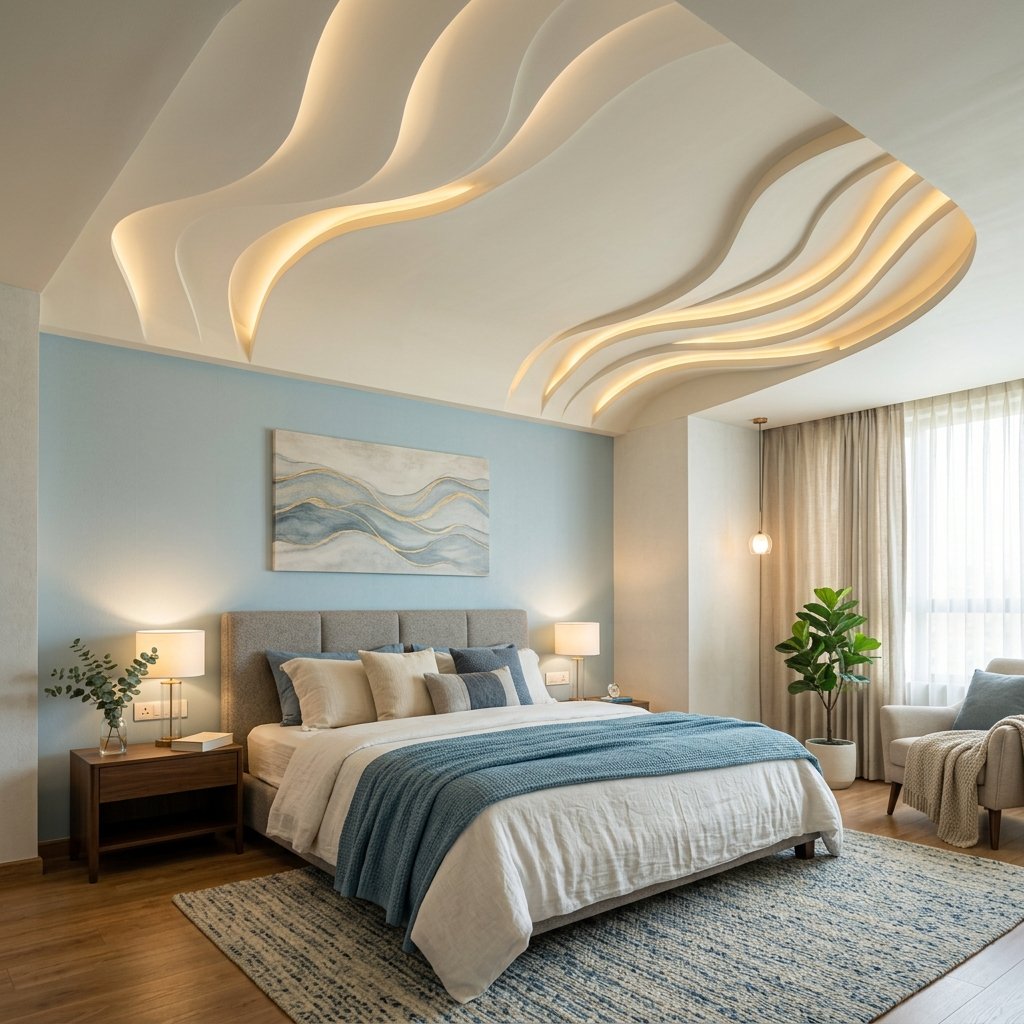 30 Bedroom Fall Ceiling Designs Ideas: for Modern and Cozy Spaces 14 Wave Pattern Fall Ceiling Ideas
