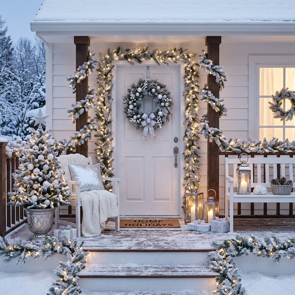 30 Modern Front Porch Christmas Decor Ideas: to Elevate Your Holiday Home 16 Elegant White Christmas Porch Ideas