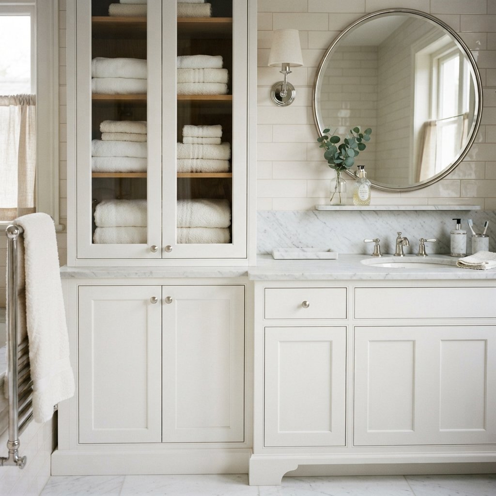30 Stunning White Bathroom Ideas That Create a Bright & Luxurious Space 17 White Bathroom Cabinet Ideas