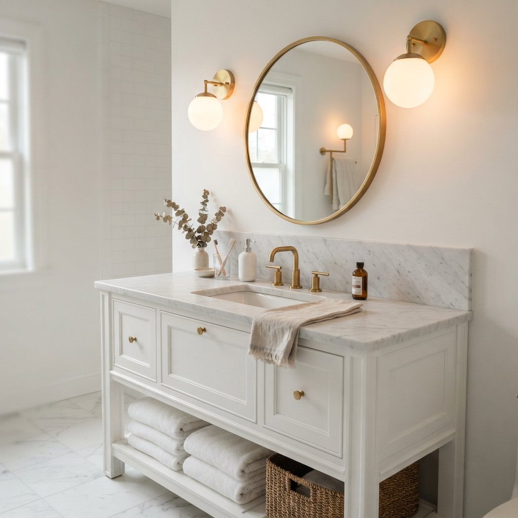 30 Stunning White Bathroom Ideas That Create a Bright & Luxurious Space 24 White Bathroom Lighting Ideas