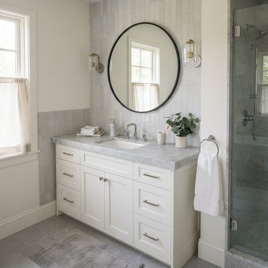 30 Stunning White Bathroom Ideas That Create a Bright & Luxurious Space 19 Grey and White Bathroom Ideas