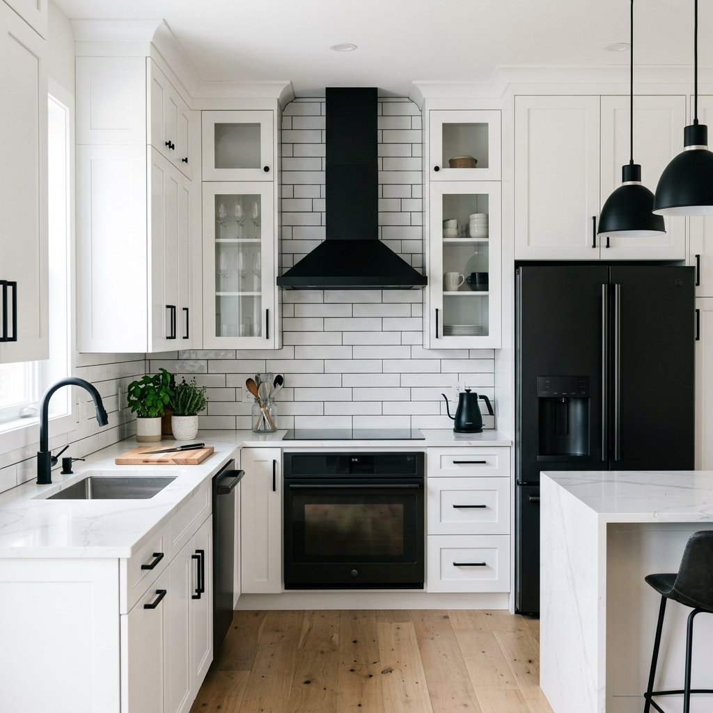 30 White Kitchen Cabinets Ideas to Brighten and Transform Your Space 19 White Kitchen Cabinets with Black Appliances Ideas