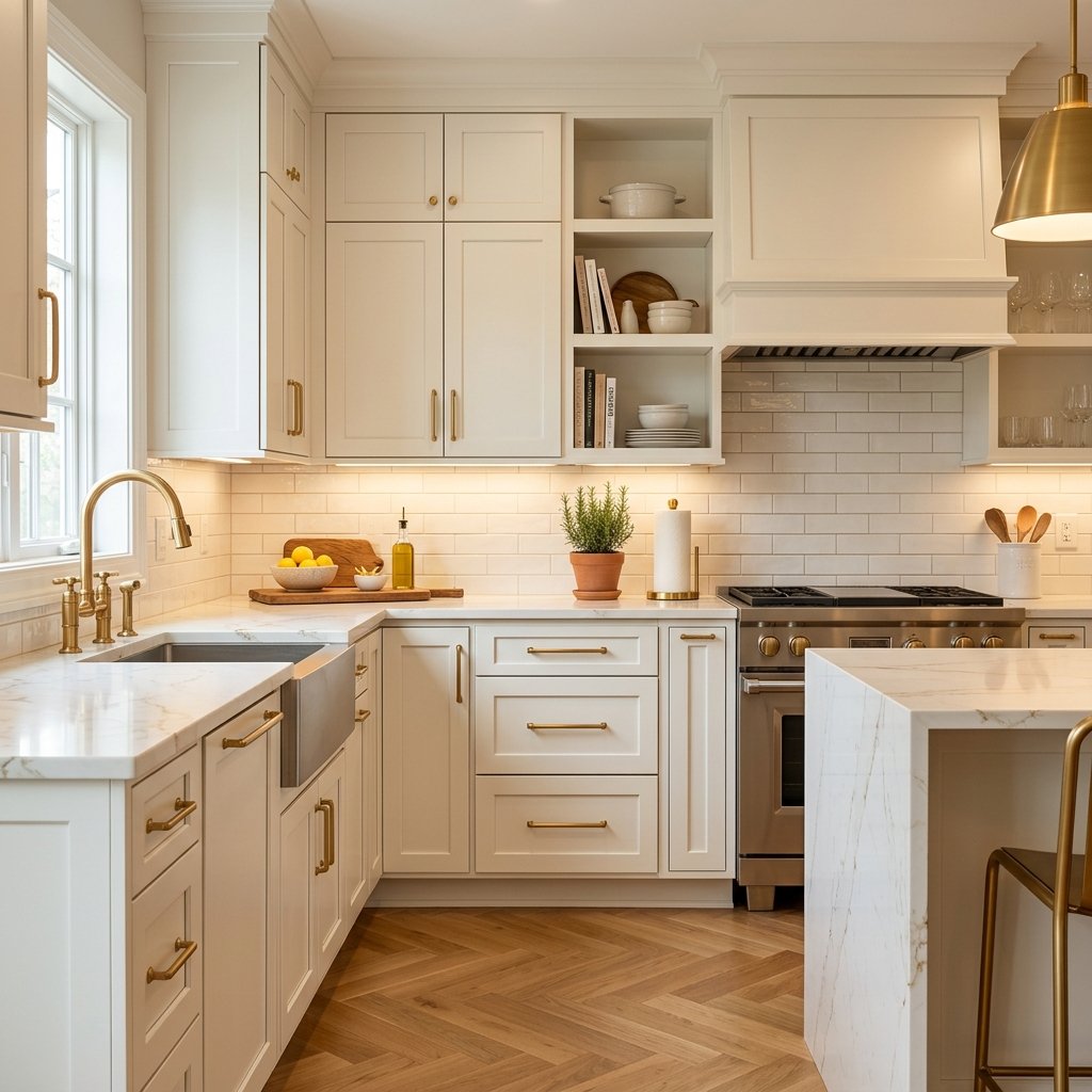 30 White Kitchen Cabinets Ideas to Brighten and Transform Your Space 3 White Kitchen Cabinets with Gold Hardware Ideas