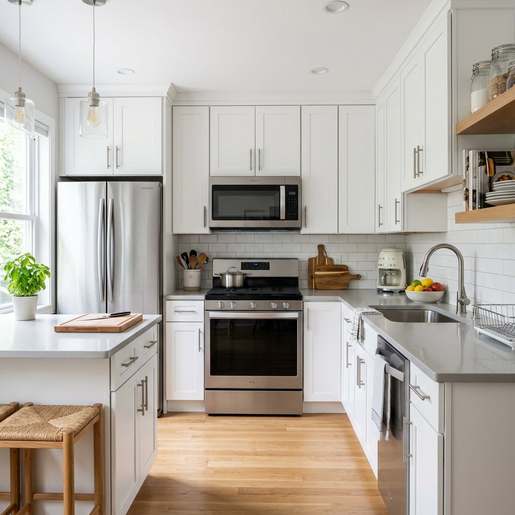 30 White Kitchen Cabinets Ideas to Brighten and Transform Your Space 18 White Kitchen Cabinet with Stainless Steel Appliances Ideas