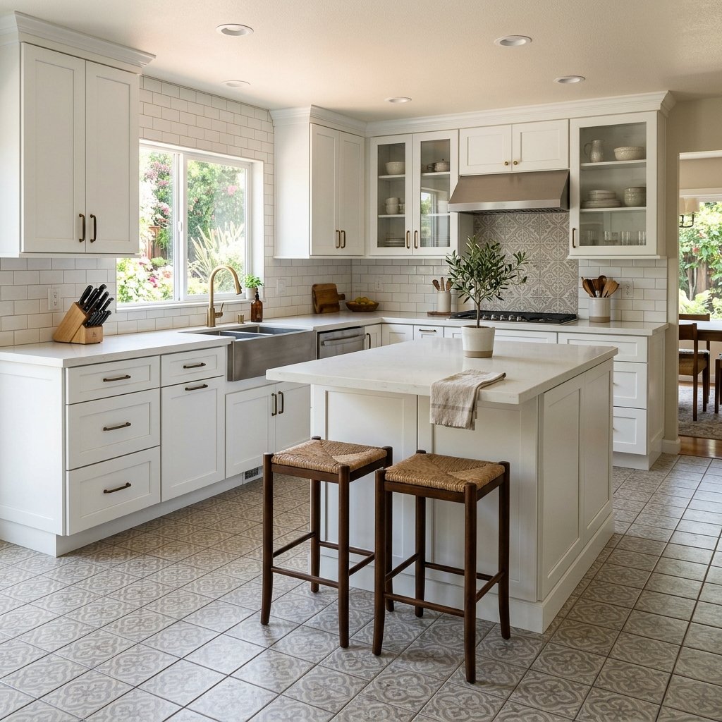30 White Kitchen Cabinets Ideas to Brighten and Transform Your Space 21 White Kitchen Cabinets with Tile Flooring Ideas