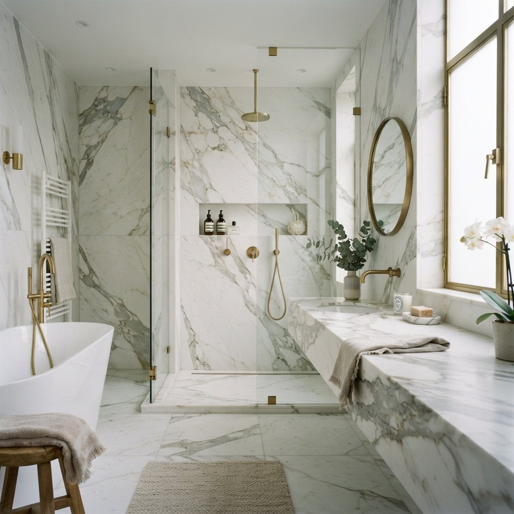 30 Stunning White Bathroom Ideas That Create a Bright & Luxurious Space 5 White Marble Bathroom Ideas