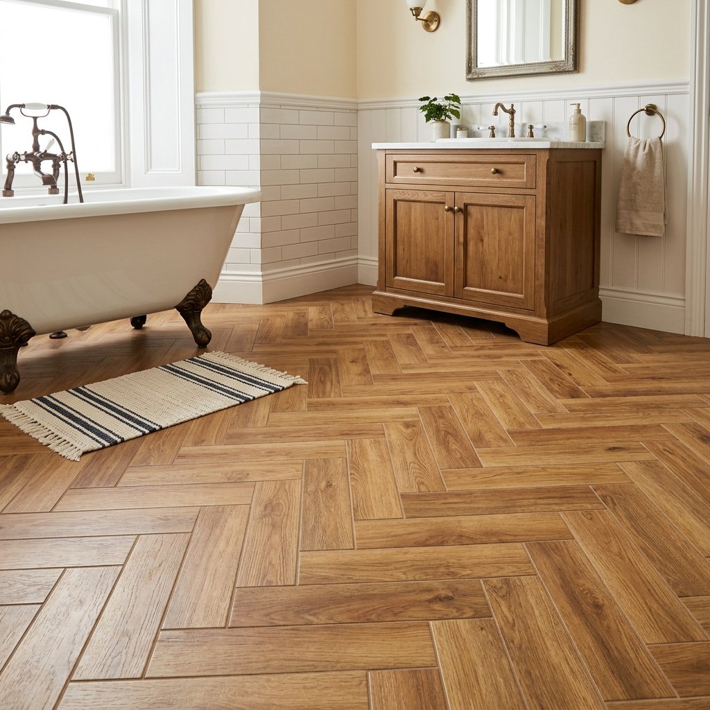 30 Bathroom Flooring Ideas That Bring Fresh Life to Any Space 10 Herringbone Bathroom Flooring Ideas