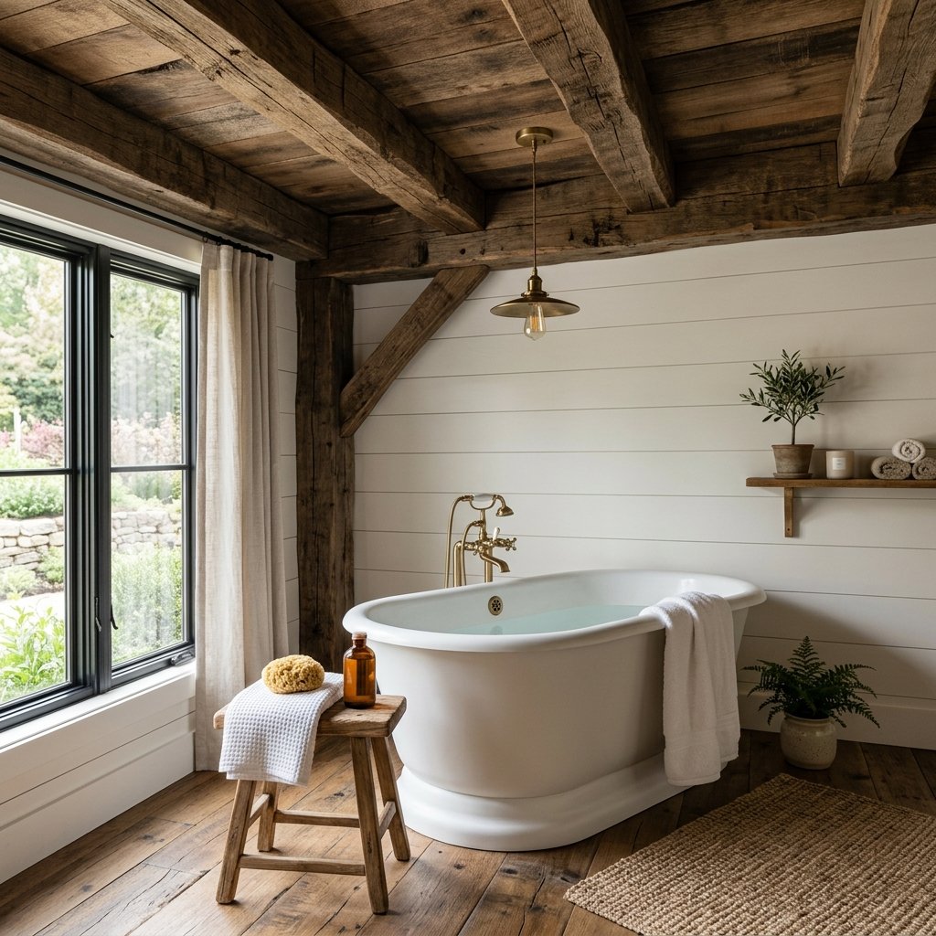 30 Stunning Farmhouse Bathroom Ideas to Create a Cozy Luxury Retreat 8 Wood Beam Ceiling Ideas