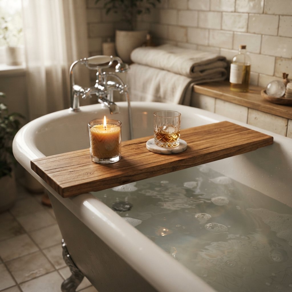 30 Luxury Spa Bathroom Ideas for the Ultimate Self Care Experience 6 Wooden Bath Tray Ideas
