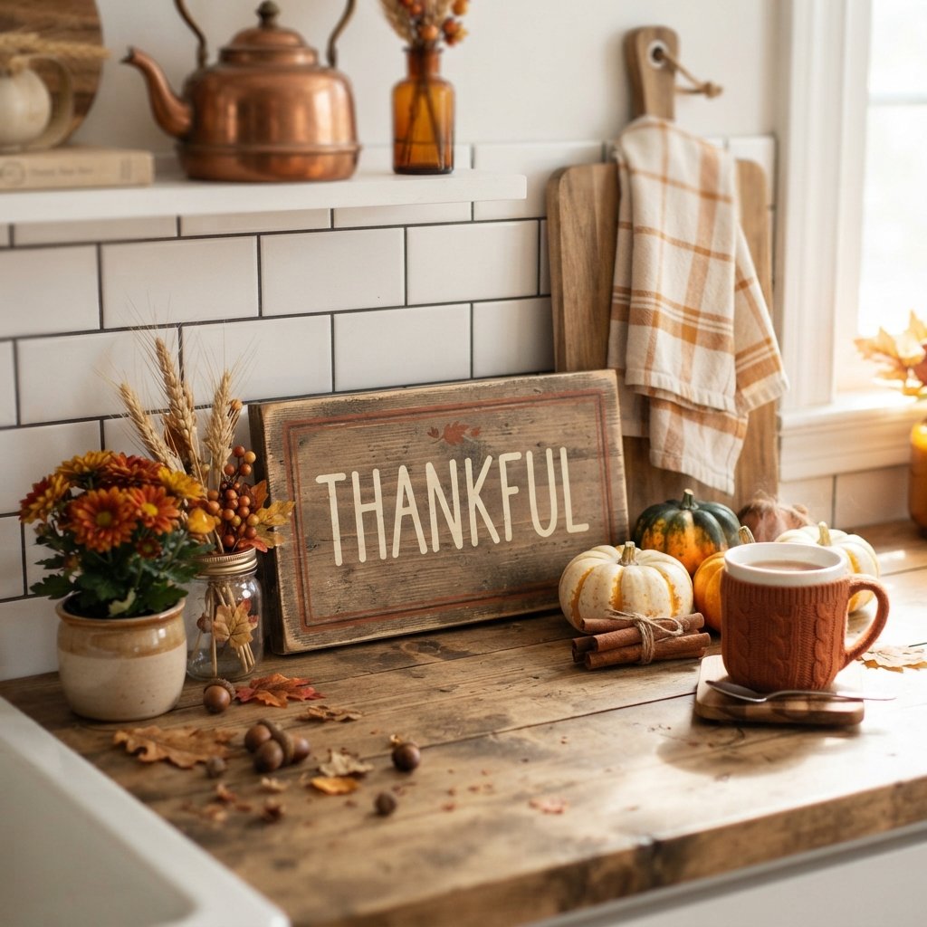 30 Fall Kitchen Countertop Decor Ideas: Cozy Inspiration for Every Style 23 Fall Sign or Plaque Fall Kitchen Countertop Decor