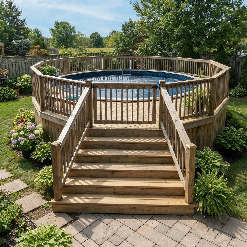 30 Above Ground Pool Deck Ideas to Transform Your Backyard 14 Deck with Stairs Ideas