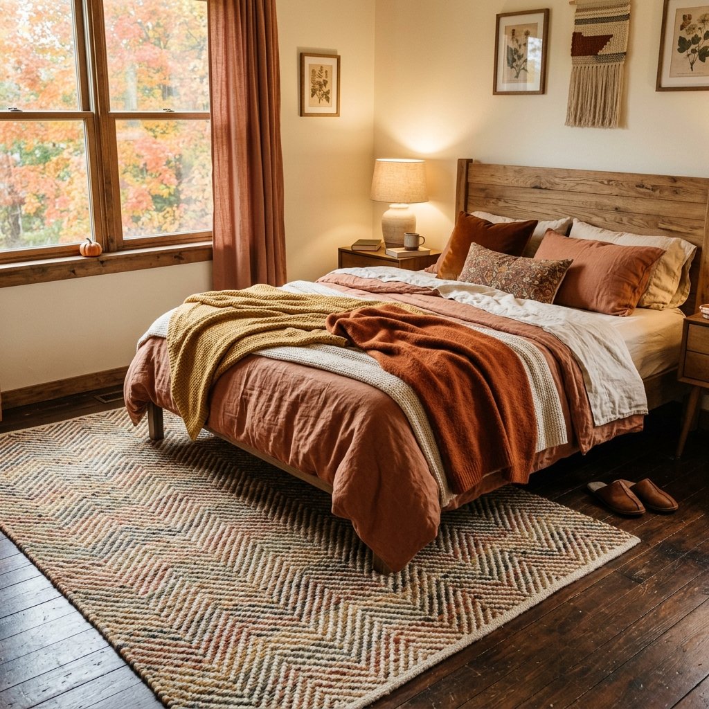 30 Cozy Fall Bedroom Ideas You'll Be Obsessed With This Autumn 13 Cozy Fall Bedroom Wool Area Rug Idea